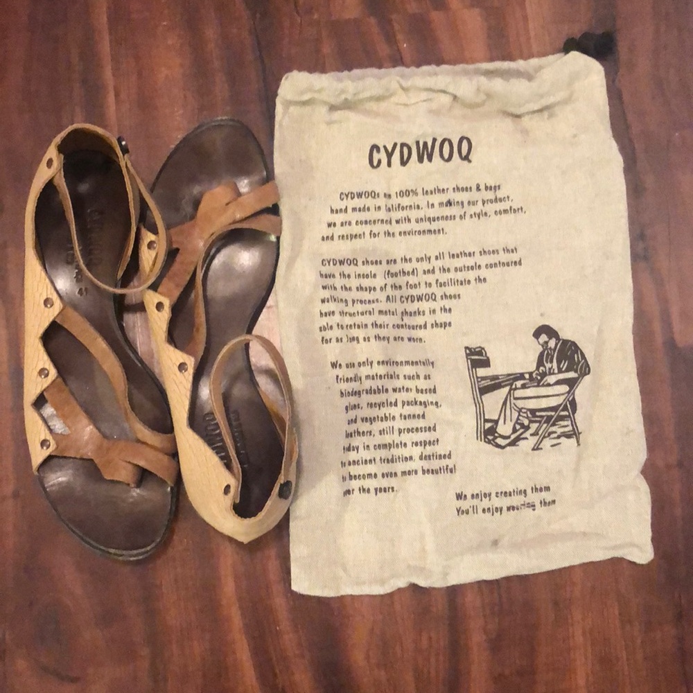 Handmade tan leather sandals.
